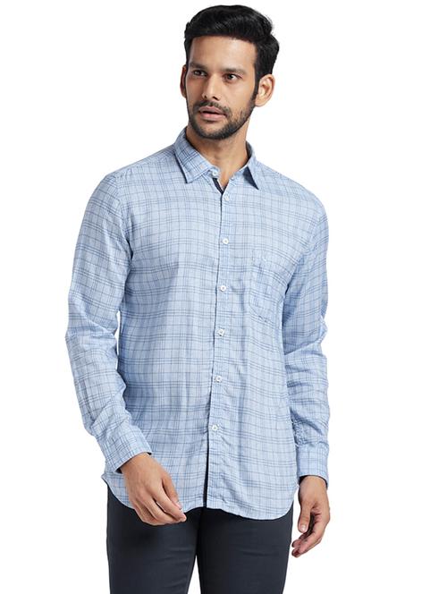 blue checkered casual shirt - 17767934 - Very Small Image - 1