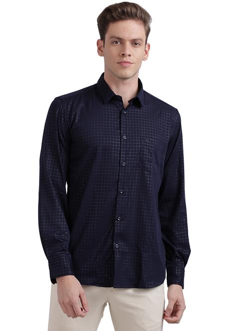 navy blue checkered casual shirt - 17768059 - Very Small Image - 1