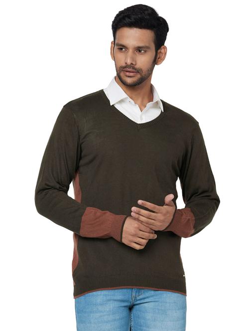 brown color block acrylic pullover - 17768429 - Very Small Image - 1