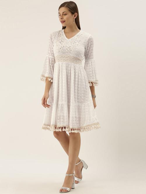 v-neck lace detail fit & flare dress - 17769072 - Very Small Image - 1