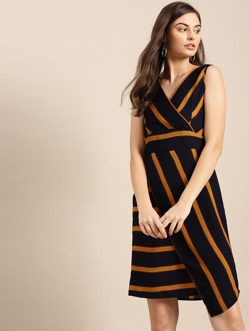 overlap neck striped a-line dress - 17770069 - Very Small Image - 1