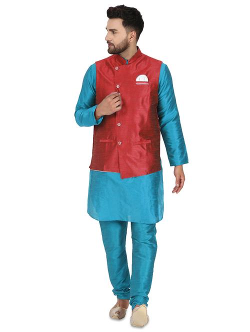 red solid kurta pyjama ethnic wear set - 17771271 - Very Small Image - 1