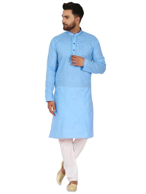turquoise solid kurta pyjama ethnic wear set - 17771318 - Very Small Image - 1