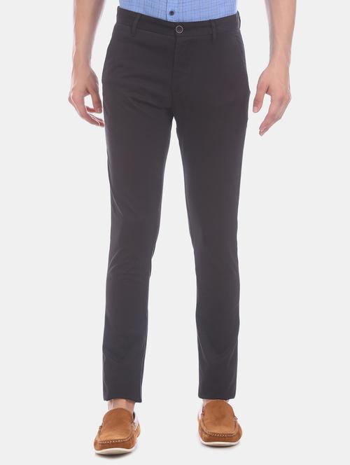 black solid flat front casual trouser - 17771882 - Very Small Image - 1