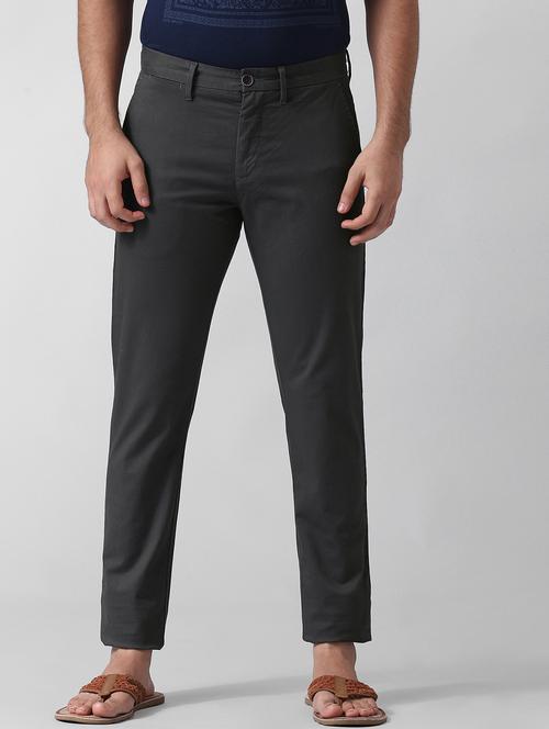 grey textured flat front casual trouser - 17771896 - Very Small Image - 1