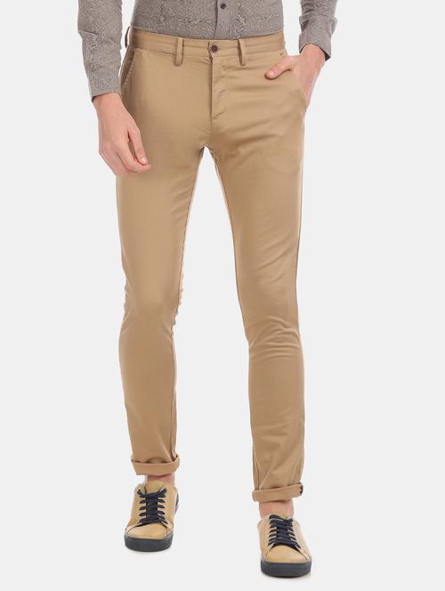brown textured flat front casual trouser - 17771900 - Very Small Image - 1