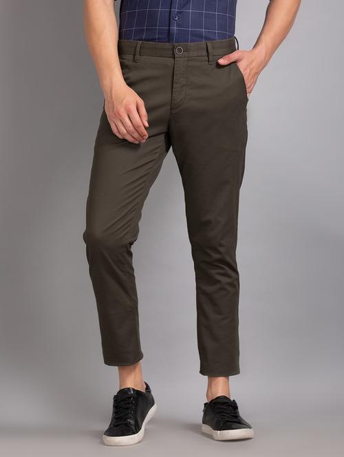 brown printed flat front casual trouser - 17771915 - Very Small Image - 1