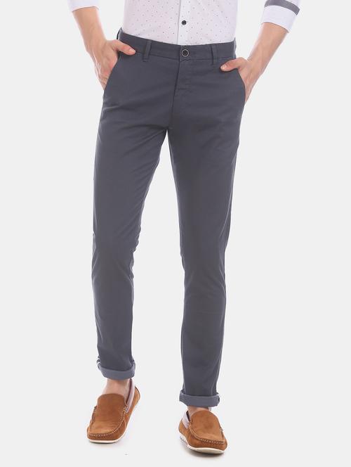 grey printed flat front casual trouser - 17771916 - Very Small Image - 1