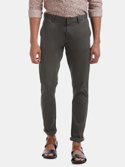 olive green solid flat front casual trouser - 17771936 - Very Small Image - 1