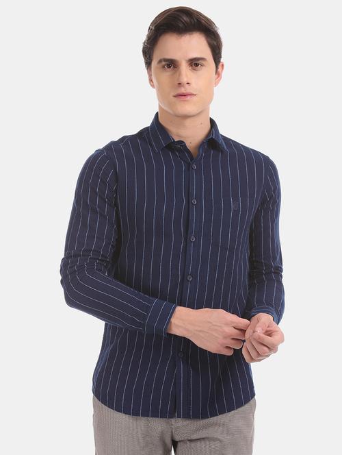 navy blue striped casual shirt - 17772129 - Very Small Image - 1