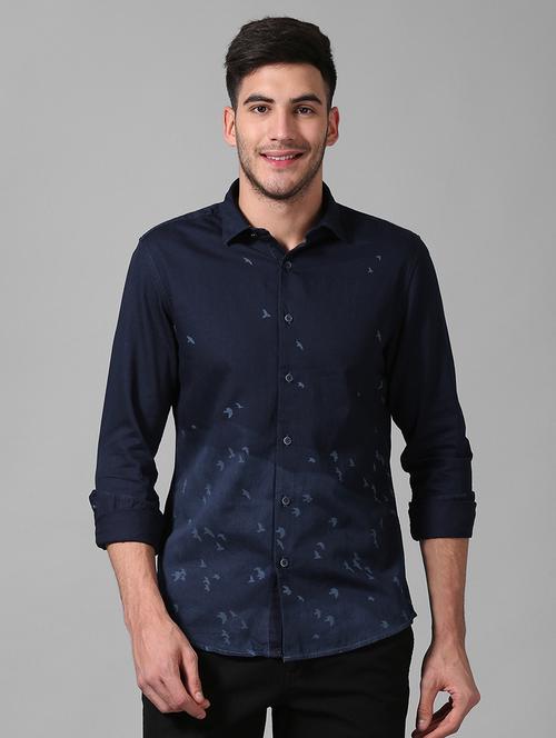 navy blue printed casual shirt - 17772346 - Very Small Image - 1