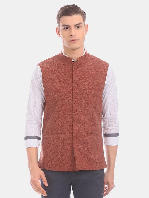 rust self design nehru jacket - 17772380 - Very Small Image - 1