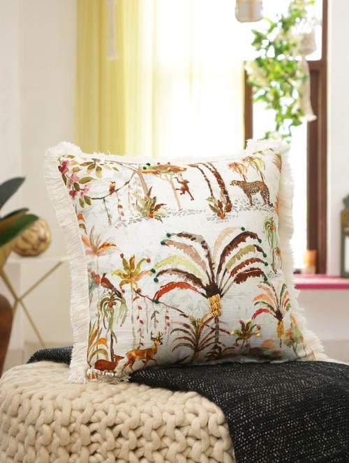 beautiful forest printed cushion cover with fringes - 17773296 - Very Small Image - 1