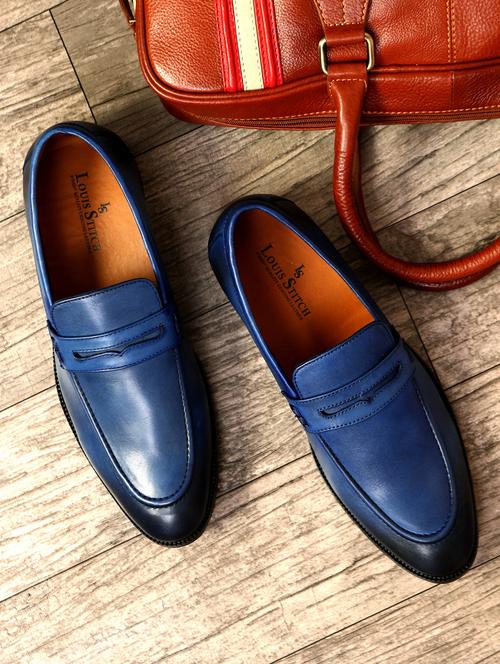 blue leather slip on loafers - 17773833 - Very Small Image - 1