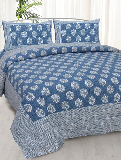 jaipurfabric blue traditional badge double bedsheet - 17774019 - Very Small Image - 1