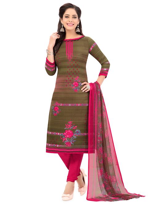 green printed unstitched suit - 17775399 - Very Small Image - 1