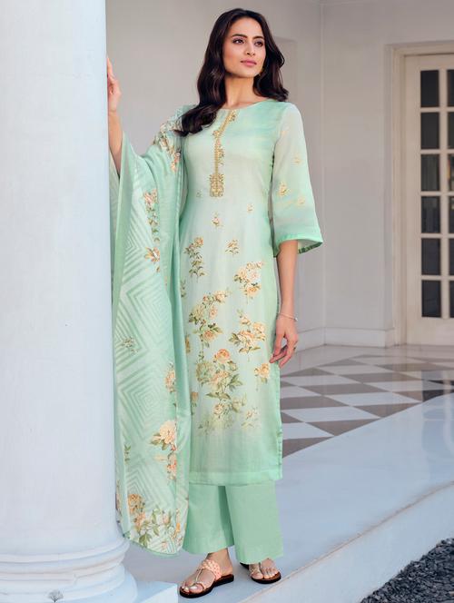 printed unstitched palazzo suit - 17775431 - Very Small Image - 1