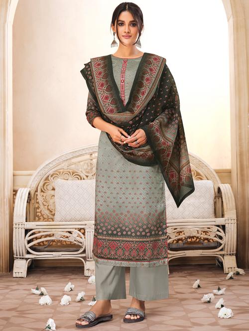 printed unstitched palazzo suit - 17775438 - Very Small Image - 1