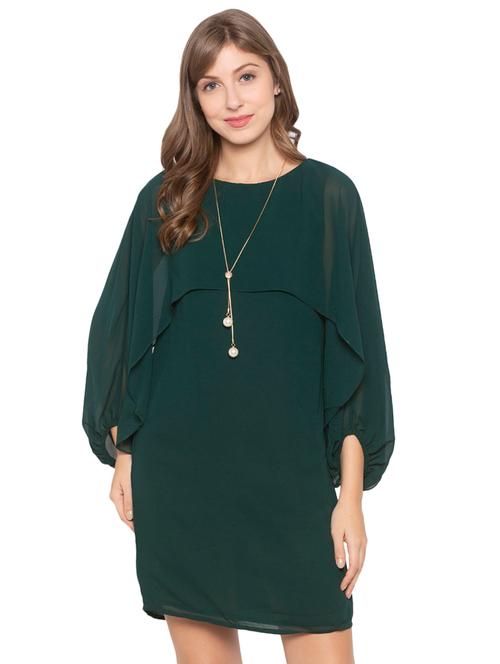 slit sleeved solid shift dress - 17776357 - Very Small Image - 1