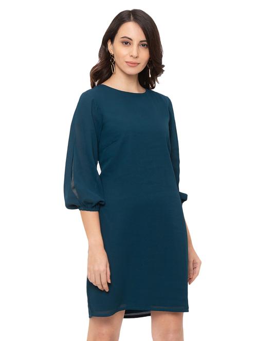 slit sleeved solid shift dress - 17776372 - Very Small Image - 1