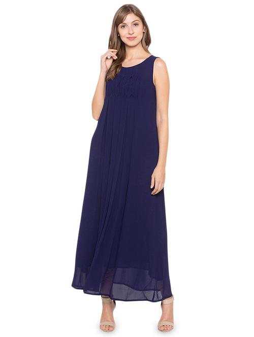 round neck solid fit & flare dress - 17776444 - Very Small Image - 1