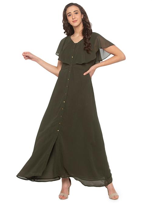 cape sleeved solid fit & flare dress - 17776469 - Very Small Image - 1