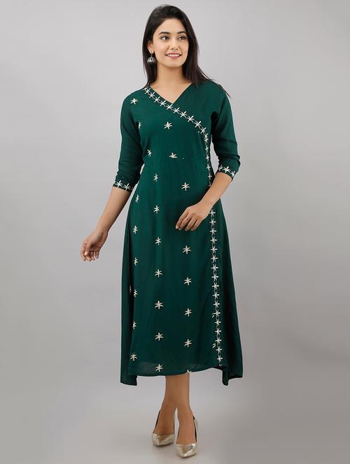 bottle green angrakha kurta - 17777878 - Very Small Image - 1