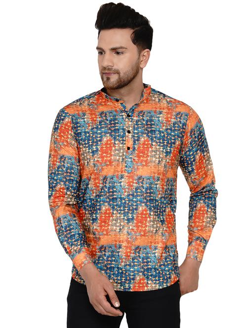 orange printed short kurta - 17779431 - Very Small Image - 1