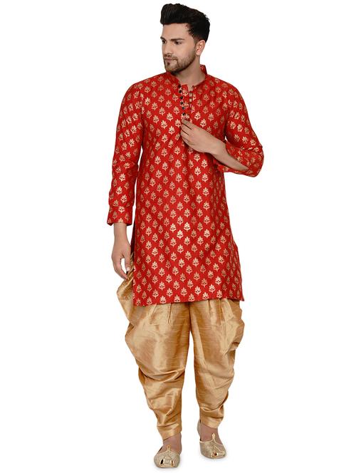 red printed silk blend long kurta - 17779470 - Very Small Image - 1