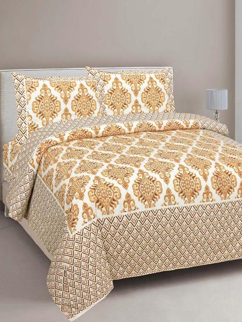 pure cotton golden color zigzag border jaipuri double bedsheet - 17780922 - Very Small Image - 1