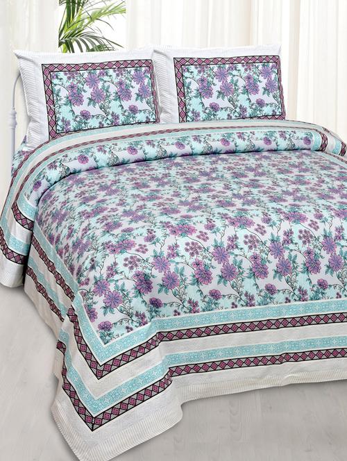 lavender turquoise floral pure cotton double bedsheet - 17780938 - Very Small Image - 1