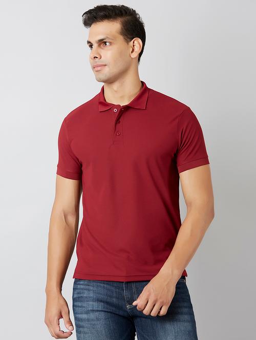 maroon solid polo t-shirt - 17782973 - Very Small Image - 1