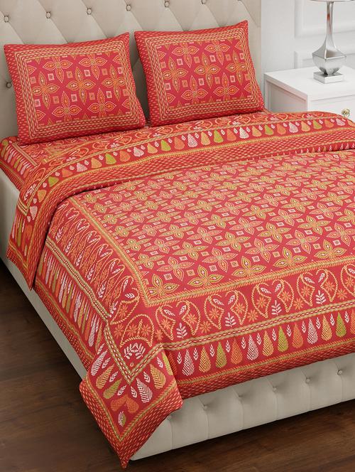 texstylers pure cotton 100x108 inches jaipuri print traditional bedsheet with 2 pillow covers - 17785107 - Very Small Image - 1