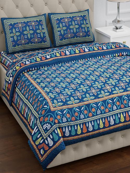 texstylers pure cotton 100x108 inches jaipuri print traditional bedsheet with 2 pillow covers - 17785110 - Very Small Image - 1