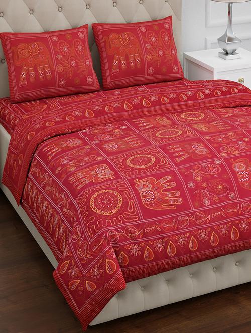 texstylers pure cotton 100x108 inches jaipuri print traditional bedsheet with 2 pillow covers - 17785122 - Very Small Image - 1