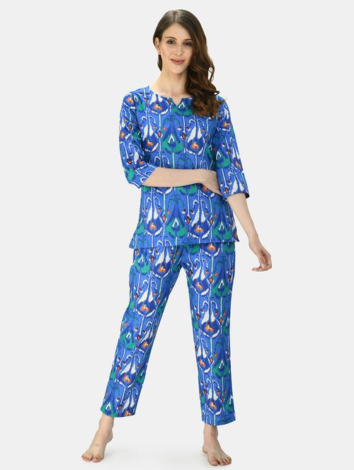 blue printed nightwear pajama set  - 17785450 - Very Small Image - 1