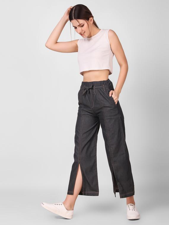 drawstring waist denim palazzo - 17785548 - Standard Image - 3