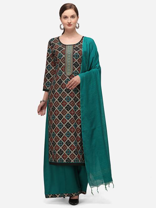 black cotton blend unstitched suit - 17785715 - Very Small Image - 1