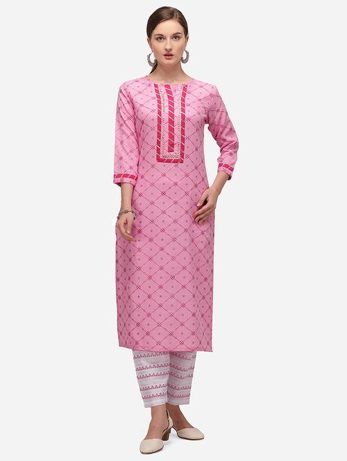 pink cotton blend kurta palazzo  set - 17786286 - Very Small Image - 1