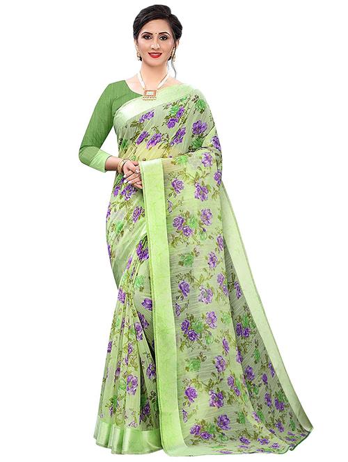 floral chanderi saree with blouse - 17786640 - Very Small Image - 1