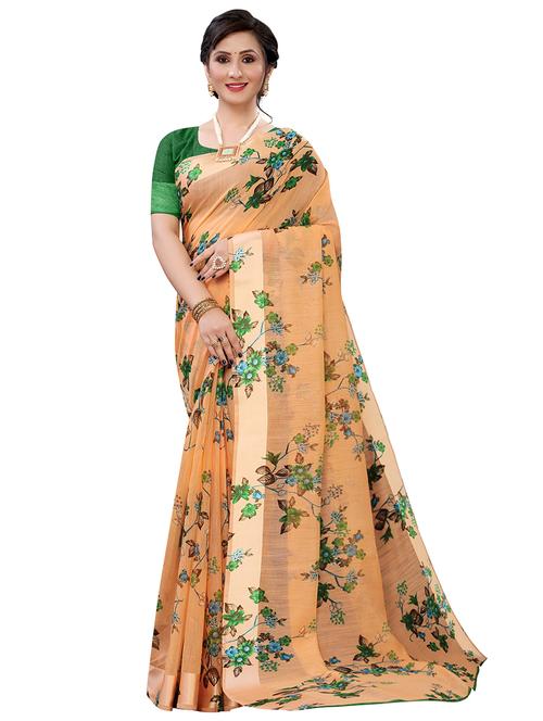 floral chanderi saree with blouse - 17786646 - Very Small Image - 1