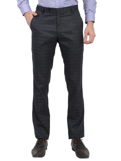 navy blue checkered flat front formal trouser - 17789559 - Very Small Image - 1