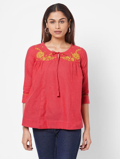 women embroidered three quarter sleeve top - 17790087 - Very Small Image - 1