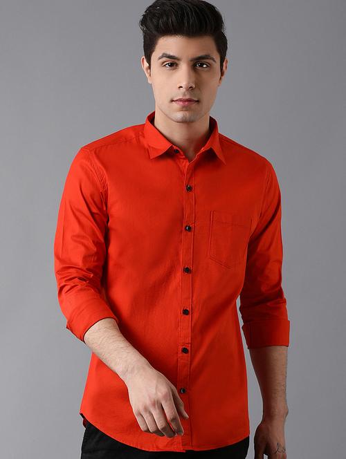 orange solid casual shirt - 17790097 - Very Small Image - 1