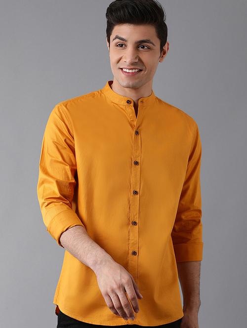 mustard solid casual shirt - 17790106 - Very Small Image - 1