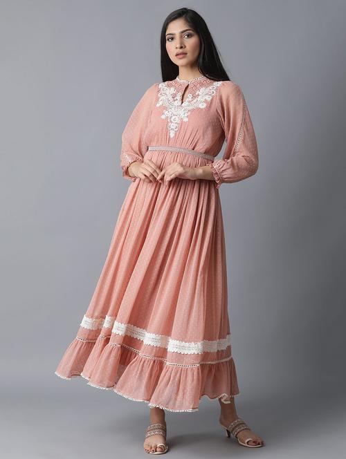pastel embroidered dobby flared ethnic dress - 17791204 - Very Small Image - 1