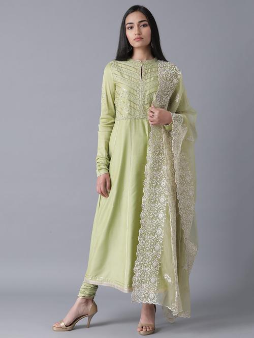 embroidered kurta churidaar set - 17791451 - Very Small Image - 1