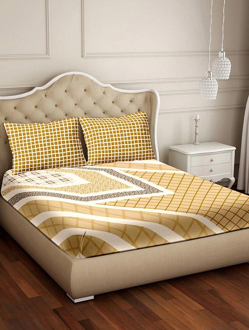 vogue double bedsheet set super king size 100% luxury cotton yellow colour - 17791801 - Very Small Image - 1
