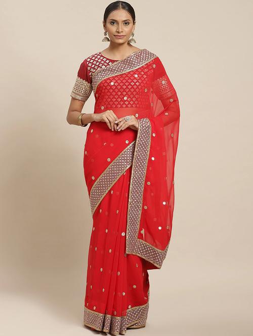 solid embroidered saree with blouse - 17791999 - Very Small Image - 1