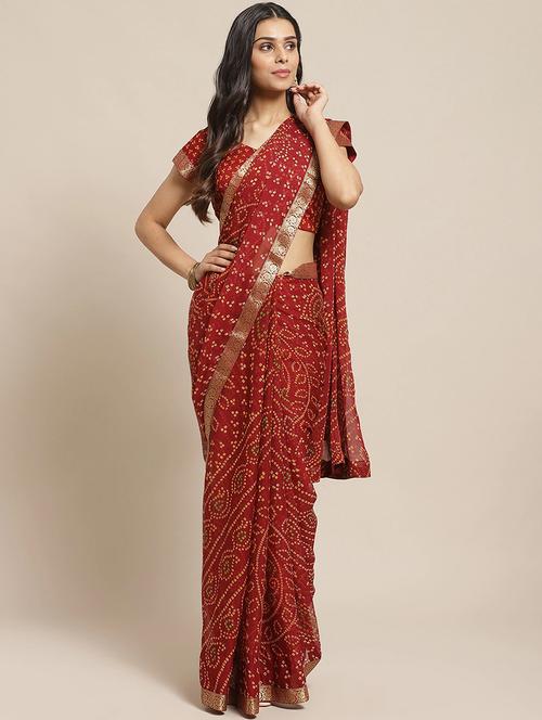 maroon chiffon printed saree with blouse - 17792036 - Very Small Image - 1